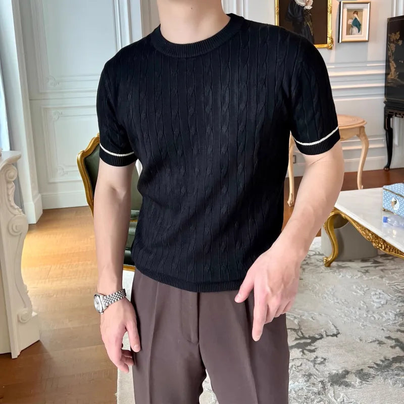 Gestricktes Rundhals T-Shirt mit Kurzarm