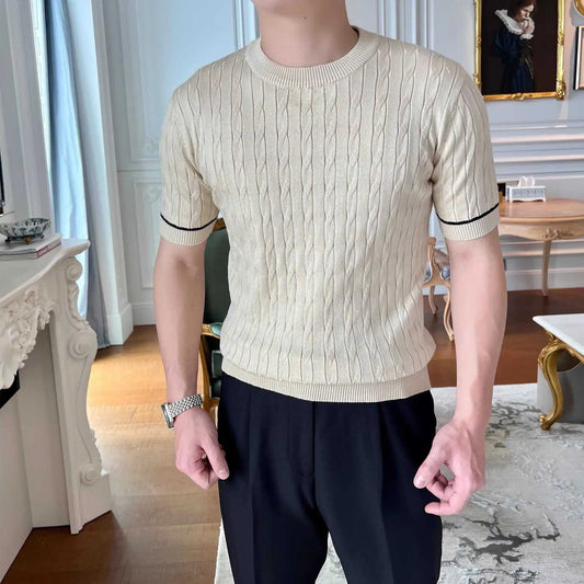 Gestricktes Rundhals T-Shirt mit Kurzarm